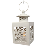 B/O Lighted Metal Holiday Lantern with LED Tealight - White