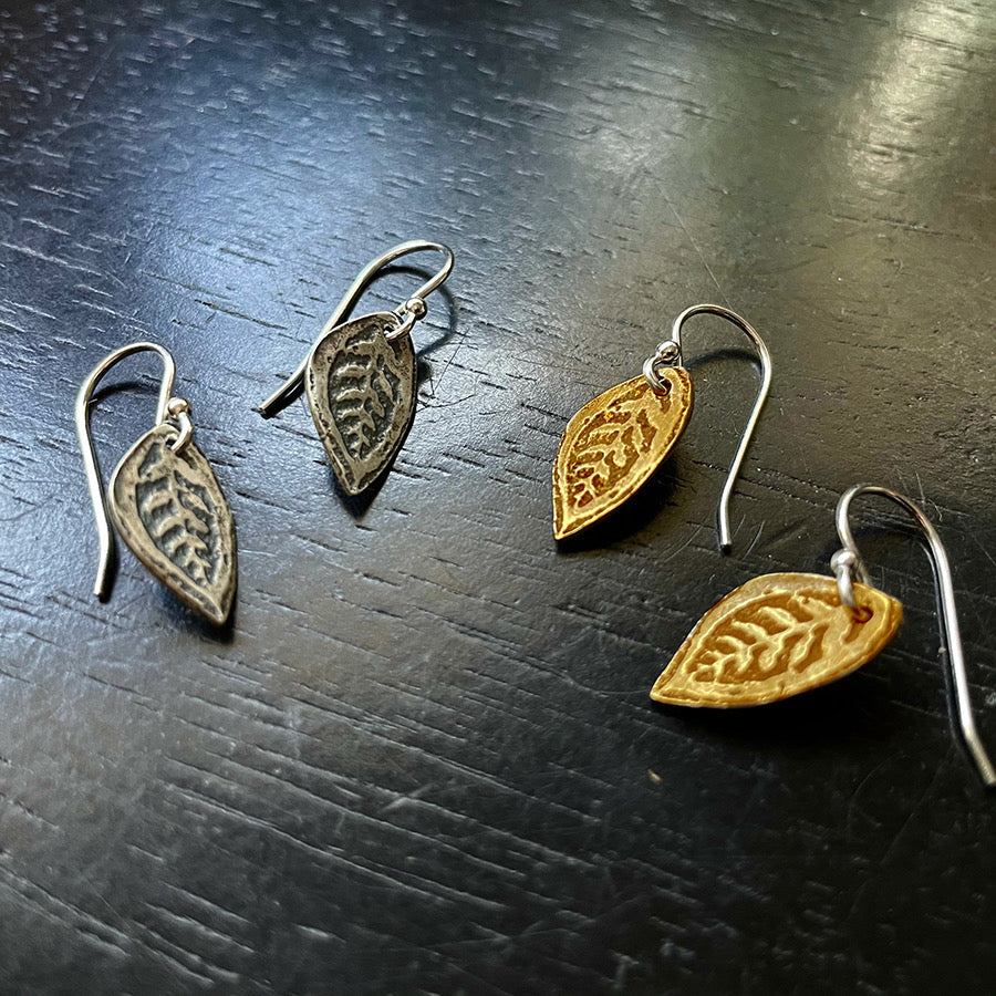 Tiny Leaf Earrings by jenkahnjewelry