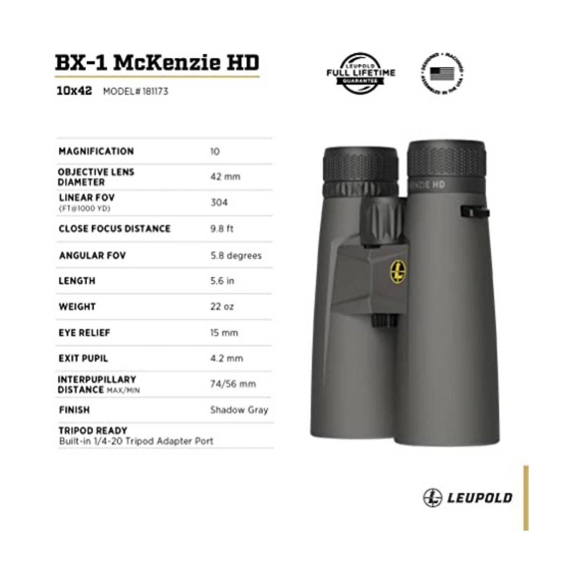 Leupold McKenzie Binouculars 10x42 - Grey by Lenny's Shoe & Apparel