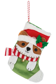 Mini Pet Stockings Gift Card Holder / Ornament - Dog Red Scarf