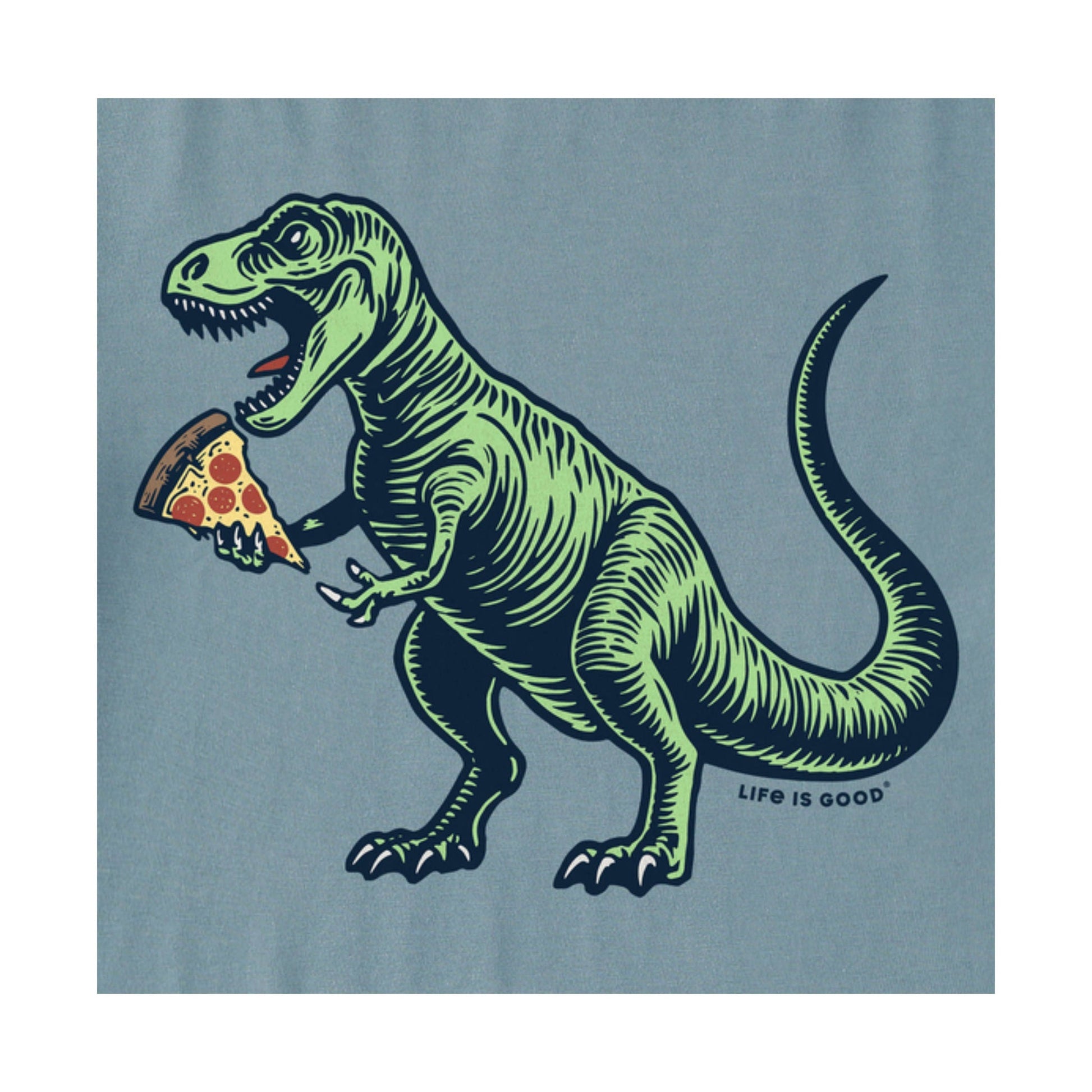 Life Is Good Men's Snack Attack T Rex Crusher LITE Tee - Smokey Blue by Lenny's Shoe & Apparel
