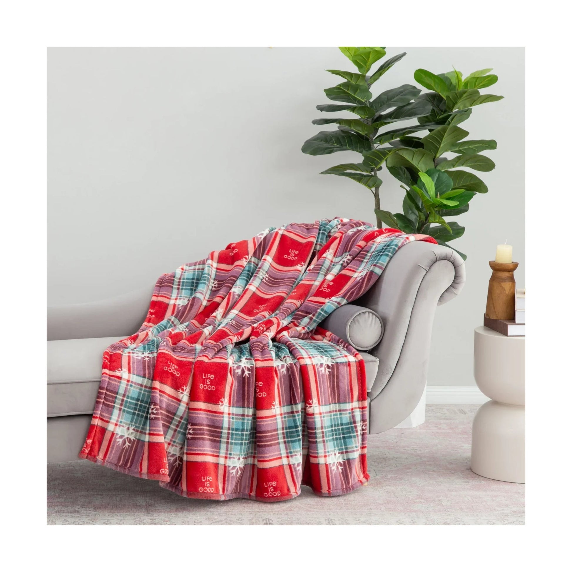 Life Is Good Snowflake Plaid Plush Throw Blanket - Adirondack Red by Lenny's Shoe & Apparel