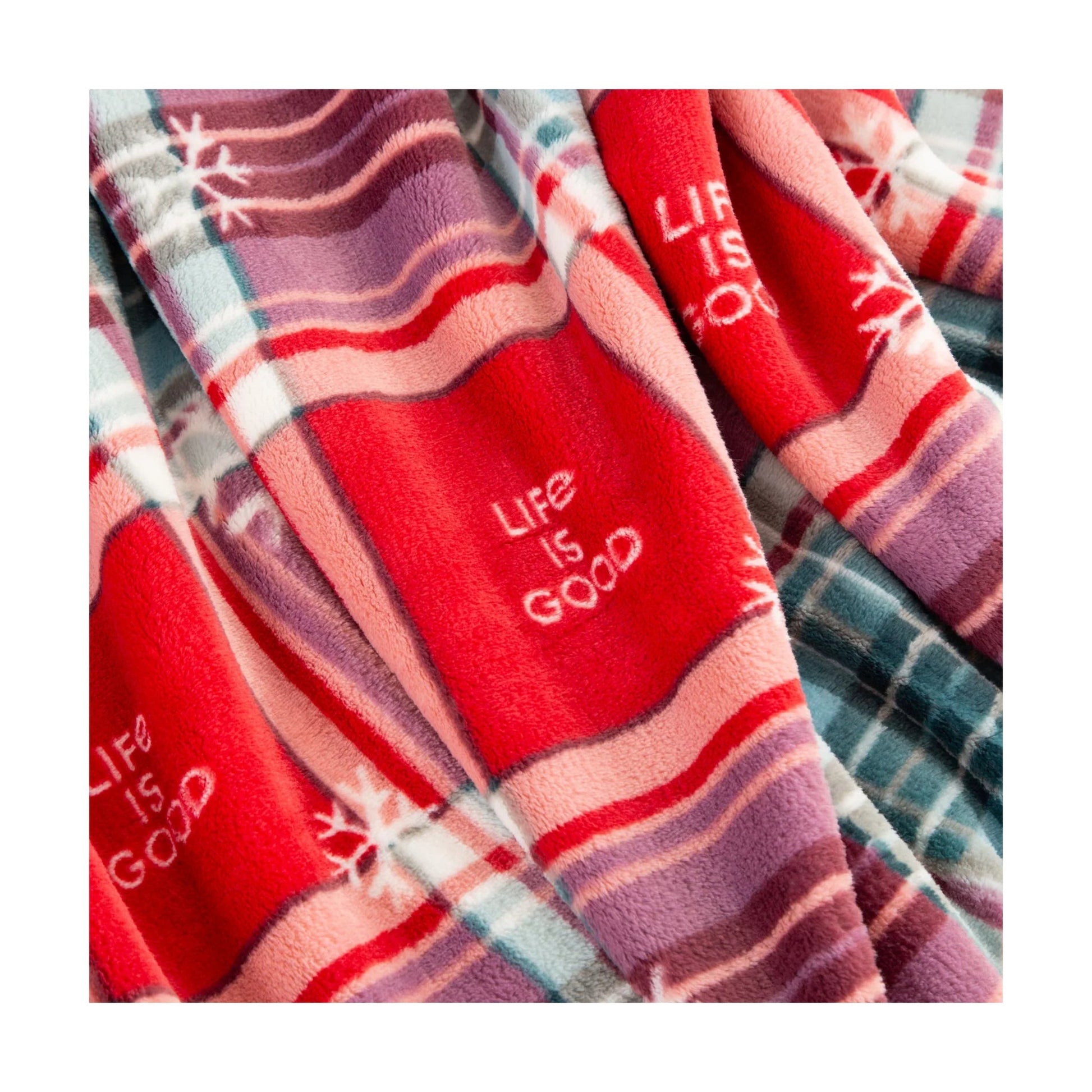 Life Is Good Snowflake Plaid Plush Throw Blanket - Adirondack Red by Lenny's Shoe & Apparel