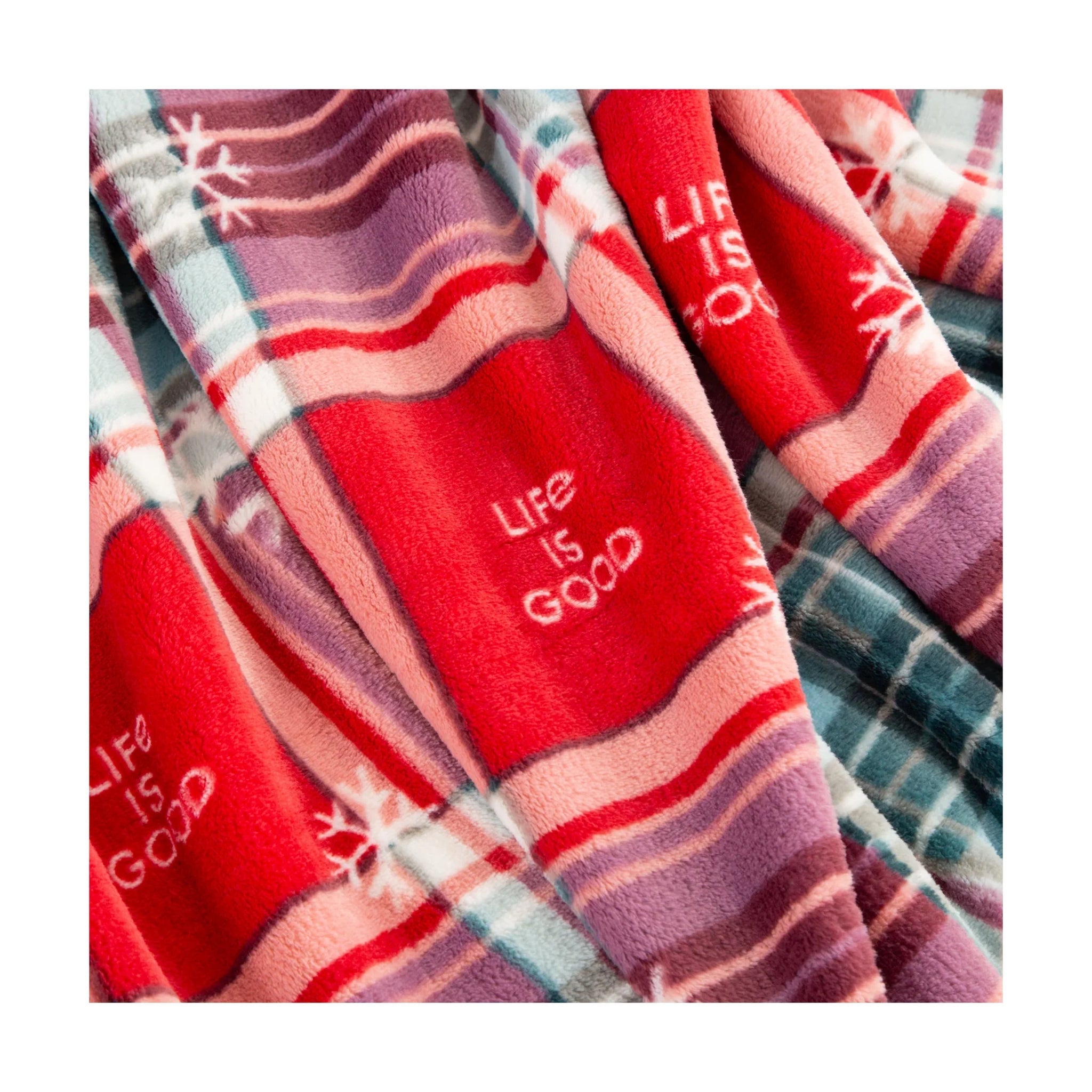 Life Is Good Snowflake Plaid Plush Throw Blanket - Adirondack Red by Lenny's Shoe & Apparel