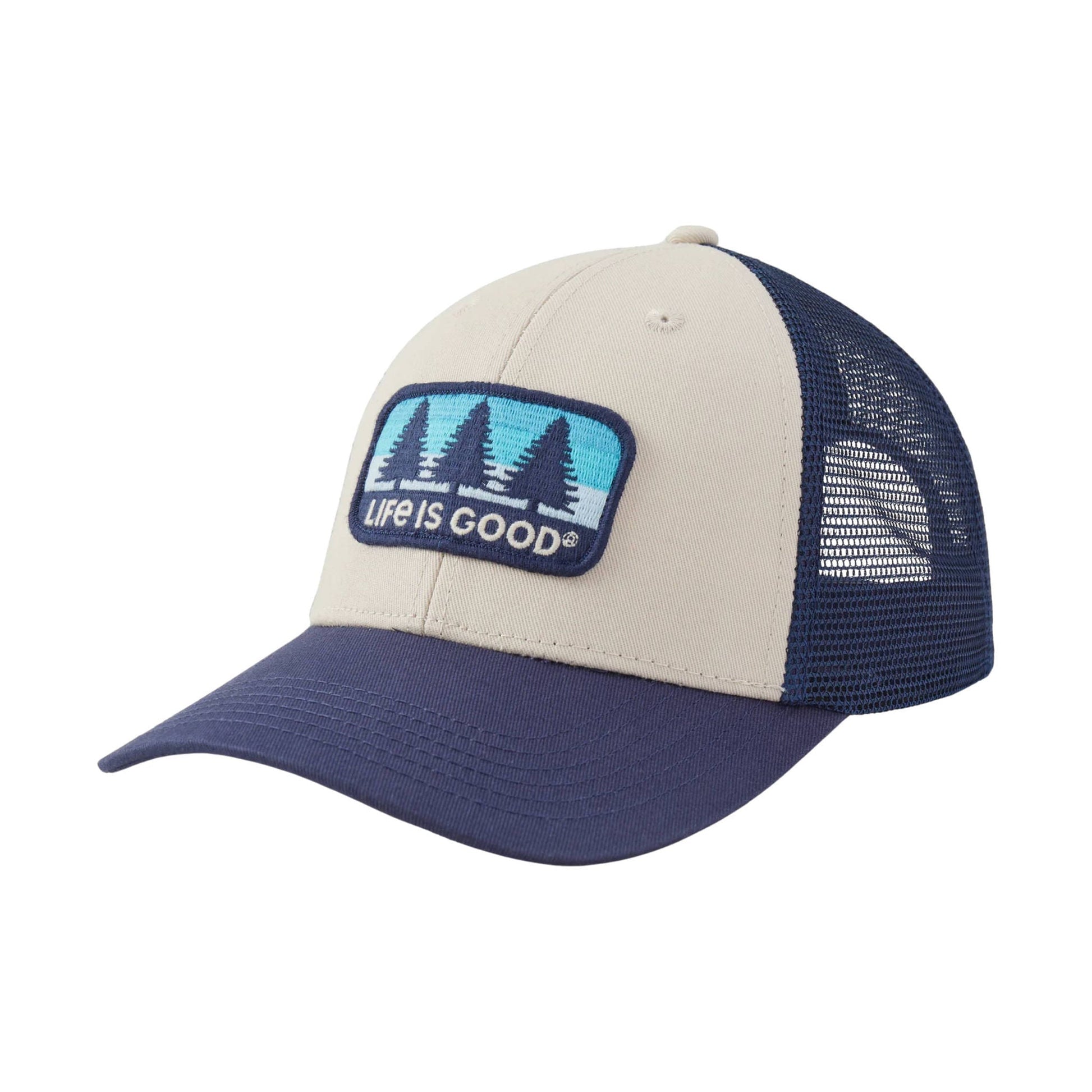 Life Is Good Three Pines Patch Trucker Hat - Birch White by Lenny's Shoe & Apparel