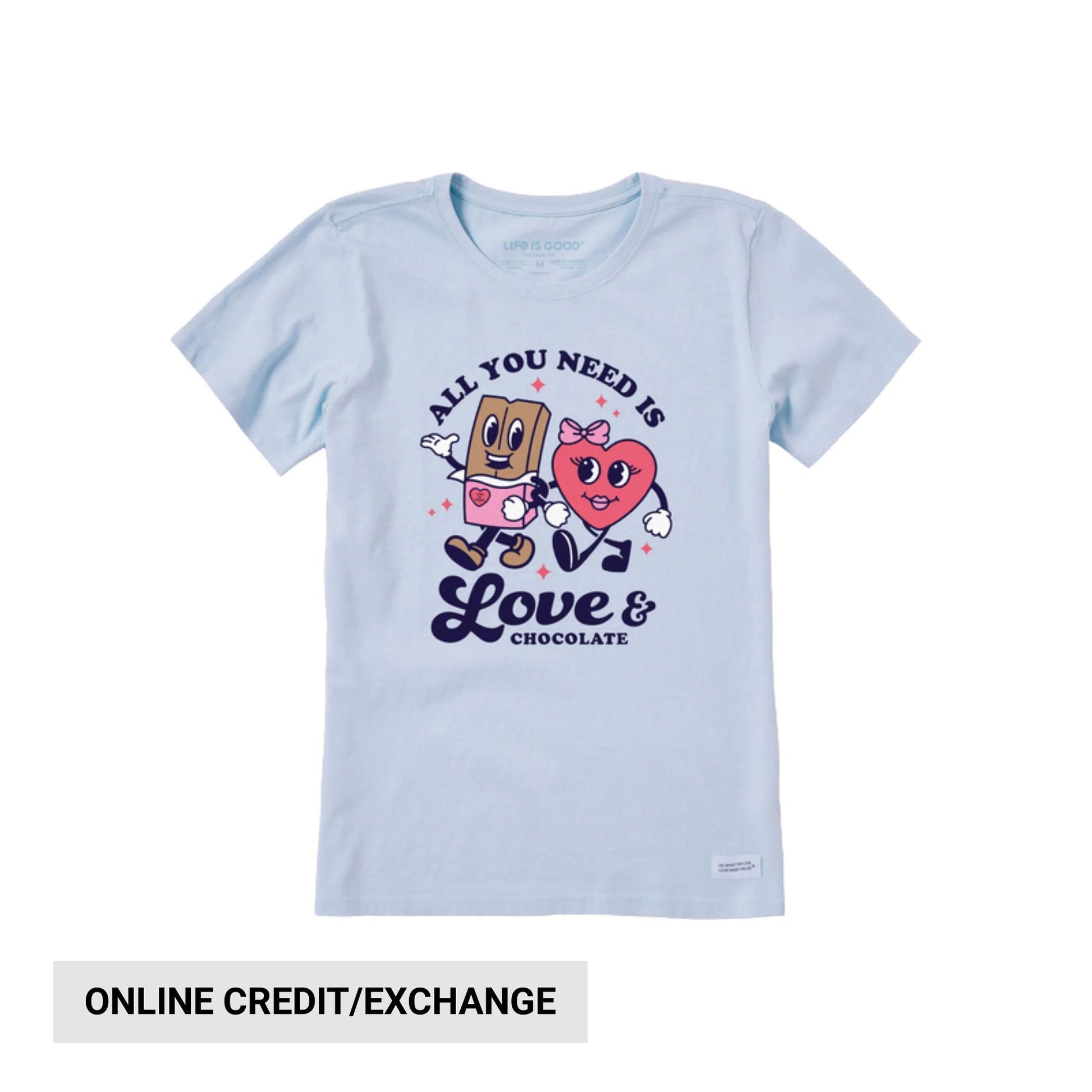 Life Is Good Women's Love & Chocolate Crusher Tee - Glacier Blue by Lenny's Shoe & Apparel