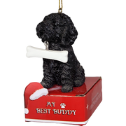 Poodle - Black with Bone Ornament