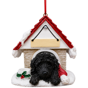 Ceramic Doghouse Ornament - Labradoodle - Dark