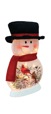 Holly and Cardinal Lighted Snowman with Hat and Scarf - 18 Inch