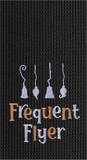 Frequent Flyer Witch Broom Halloween Embroidered Cotton Waffle Weave Towel
