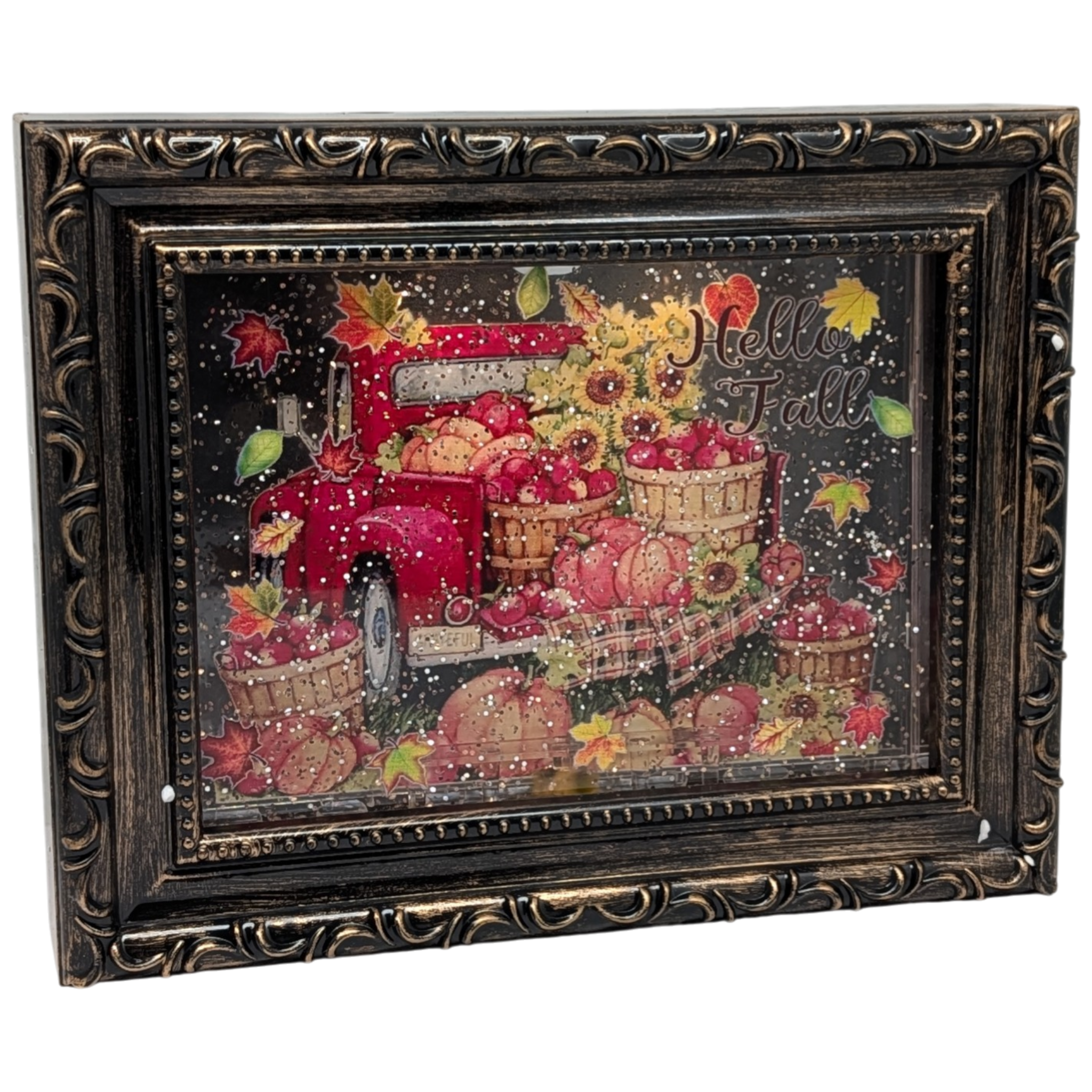 Lighted Spinning Water Globe Frame - Red Pickup Truck