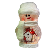 Country Cardinal Lighted Snowman with Hat and Scarf