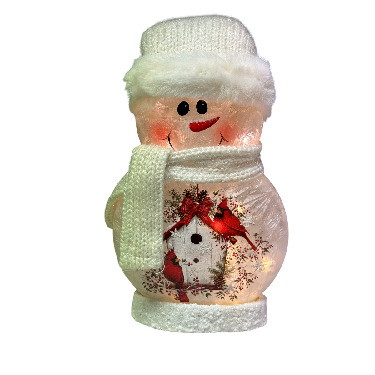 Country Cardinal Lighted Snowman with Hat and Scarf