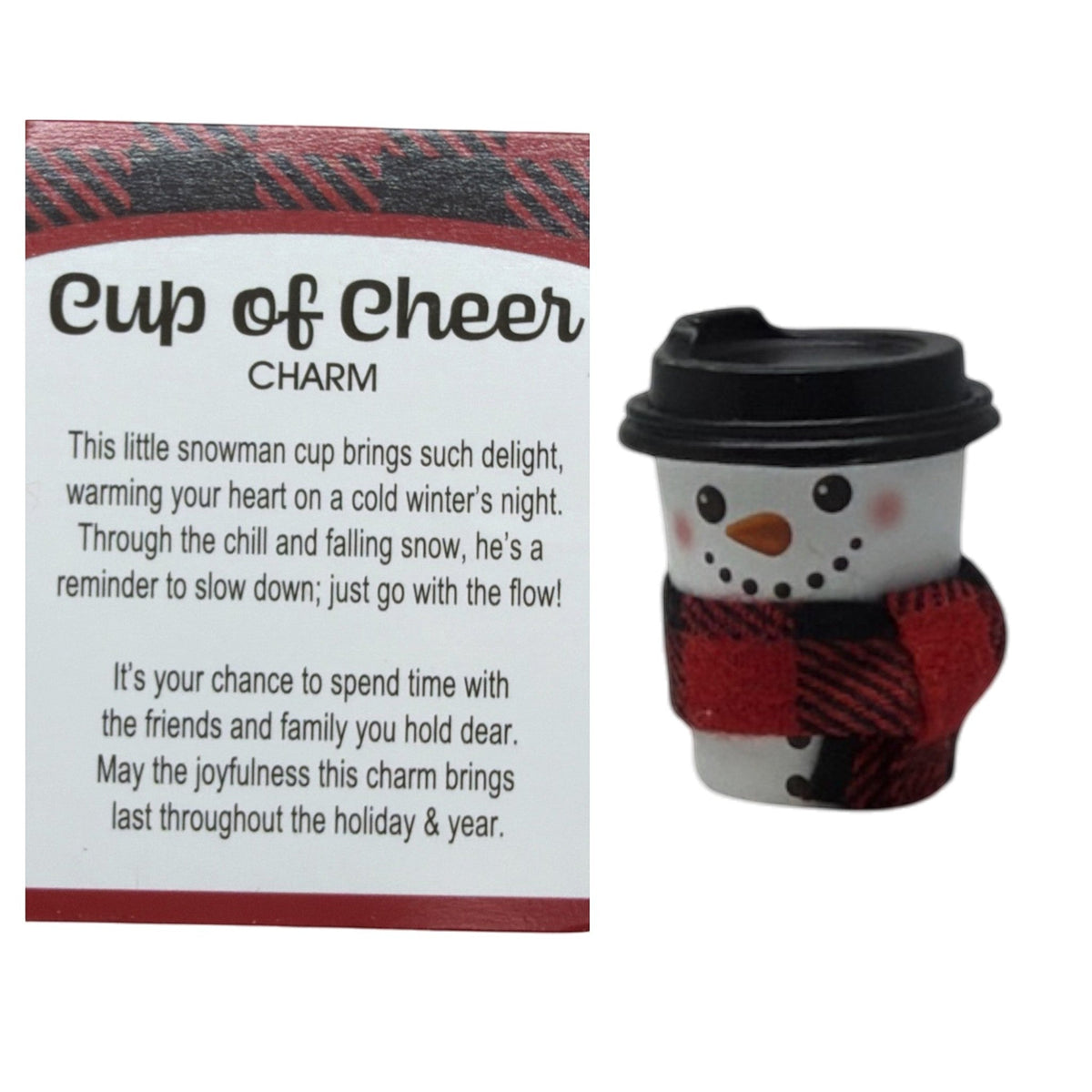 Cup Of  Cheer Snowman Charm  - Red Scarf