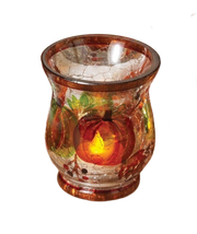 Hand Painted Crackle Glass Tealight Holder - Pumpkins