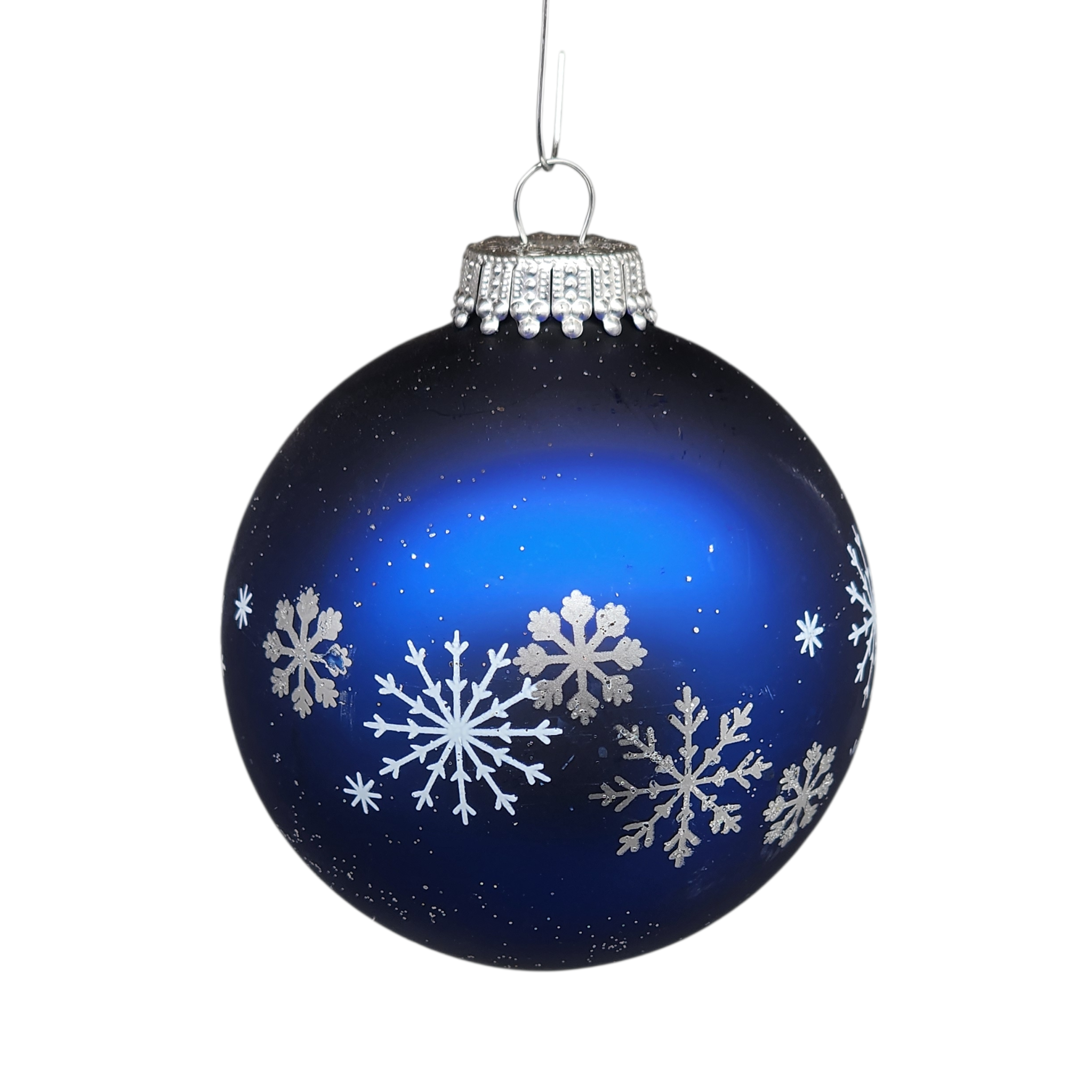 Krebs Value Glass Ball 4 pack - Snowflakes on Deep Blue