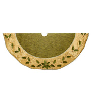 54" Green and Gold With Holly Leaves Embroidered Tree Skirt