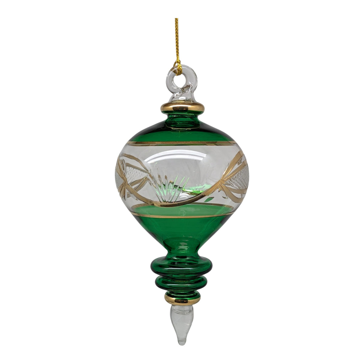Emerald Green and Clear Ornament with Lotus Motif