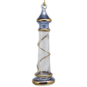 Glass Lighthouse Ornament With Gold Accent - Blue