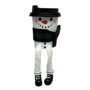 Cup of Cheer Snowmen  Shelfsitters  - Green and Black Scarf