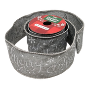2.5" x 3 Yard Christmas Ribbon - Silver Merry Christmas