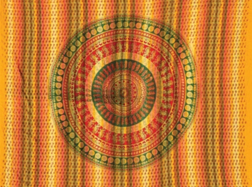 Tapestry Full Size Overprint Madras Circle Bagru Yellow by Homeportonline