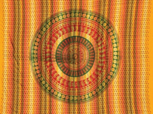 Tapestry Twin Size Overprint Madras Circle Bagru Yellow by Homeportonline