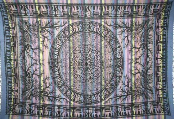 Tapestry Full Size Overprint Madras Elephant Blue by Homeportonline