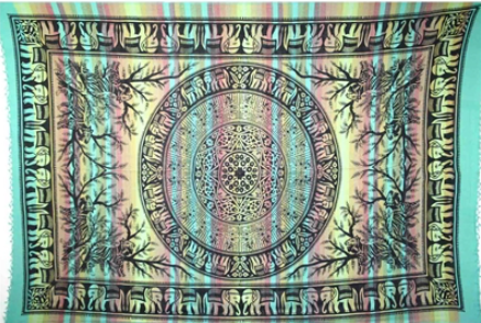 Tapestry Twin Size Overprint Madras Elephant Green by Homeportonline