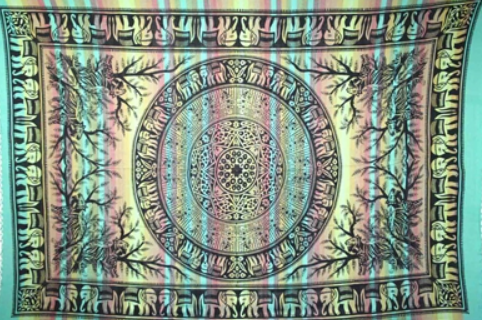 Tapestry Full Size Overprint Madras Elephant Green by Homeportonline