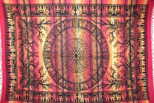 Tapestry Twin Size Overprint Madras Elephant Red by Homeportonline