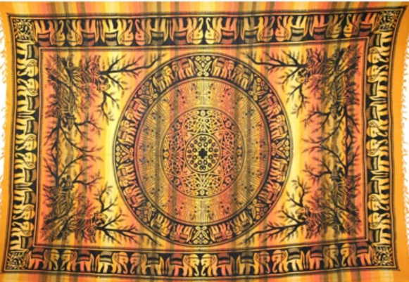 Tapestry Full Size Overprint Madras Elephant Yellow by Homeportonline