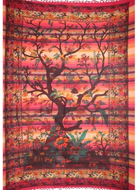Tapestry Full Size Overprint Madras Tree Of Life Red by Homeportonline