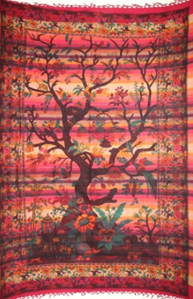 Tapestry Twin Size Overprint Madras Tree Of Life Red by Homeportonline
