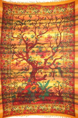 Tapestry Full Size Overprint Madras Tree Of Life Yellow by Homeportonline