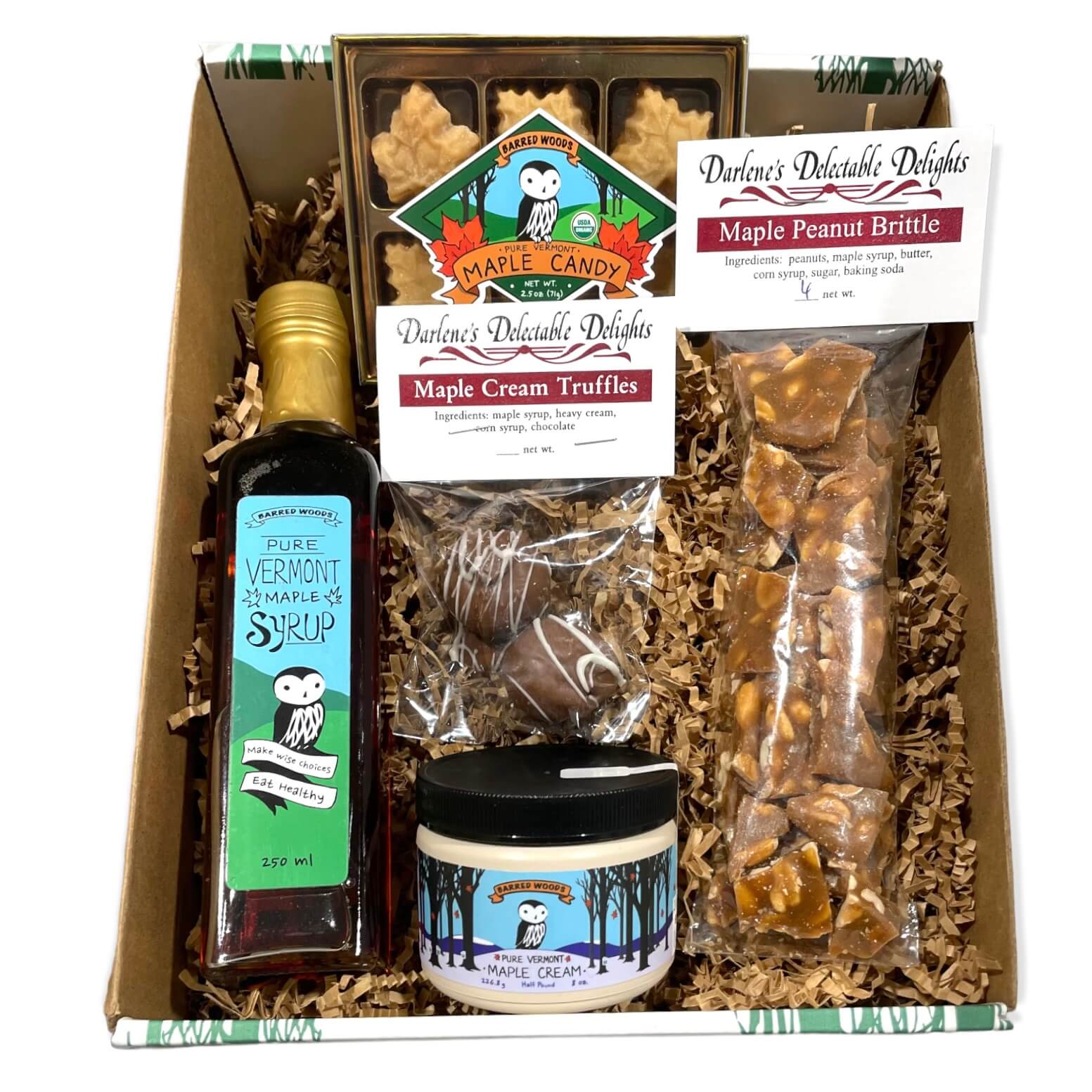 Maple Candy Gift Box with Maple Peanut Brittle, 250ml Bottle of Maple Syrup, Maple Cream, Maple Truffles, and Maple Candy by Barred Woods Maple