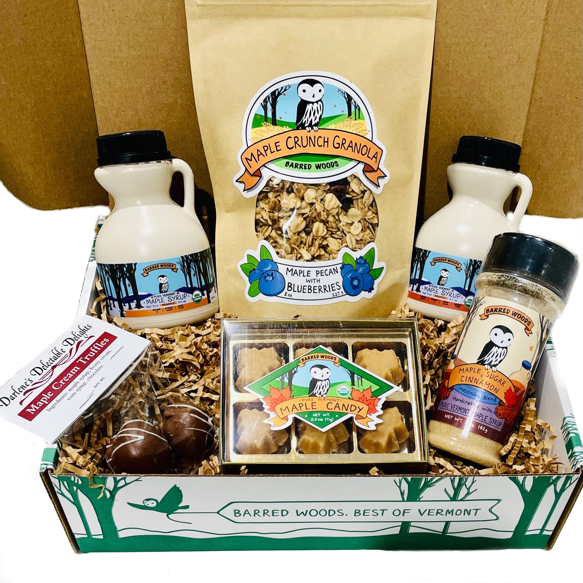 Large Vermont Maple Syrup Gift Box with Maple Crunch Granola by Barred Woods Maple