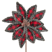 Wool Edged Plaid Poinsettia Pick - 14 Inch