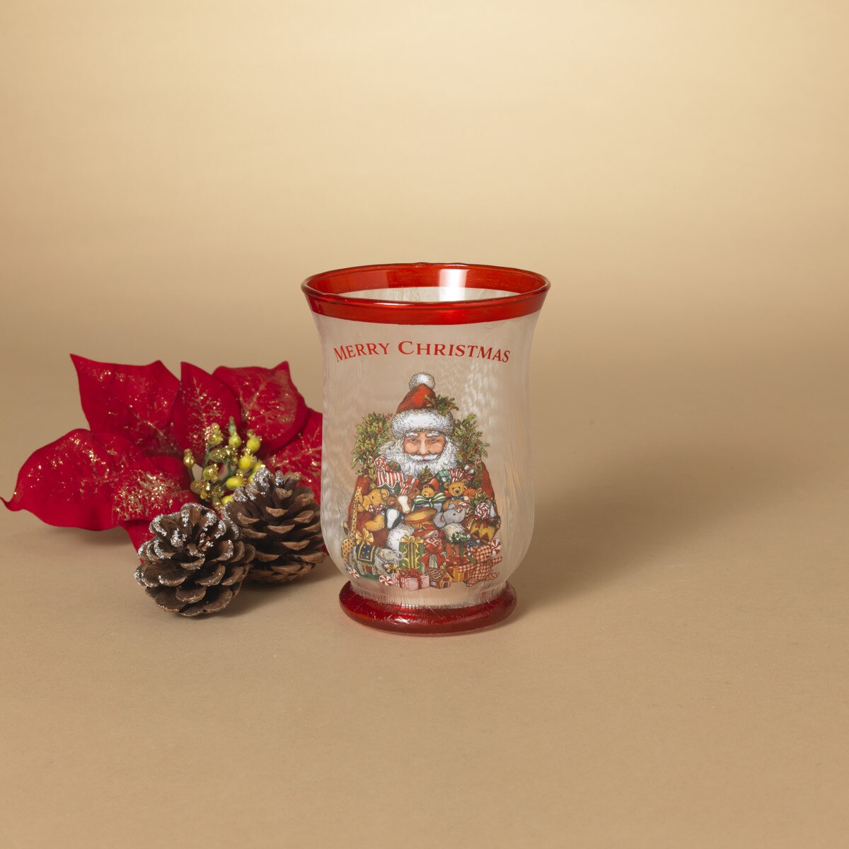 Frosted Glass Santa Hurricane Candleholder