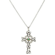 Trinity Knot Diamond And Emerald Silver Celtic Cross Necklace