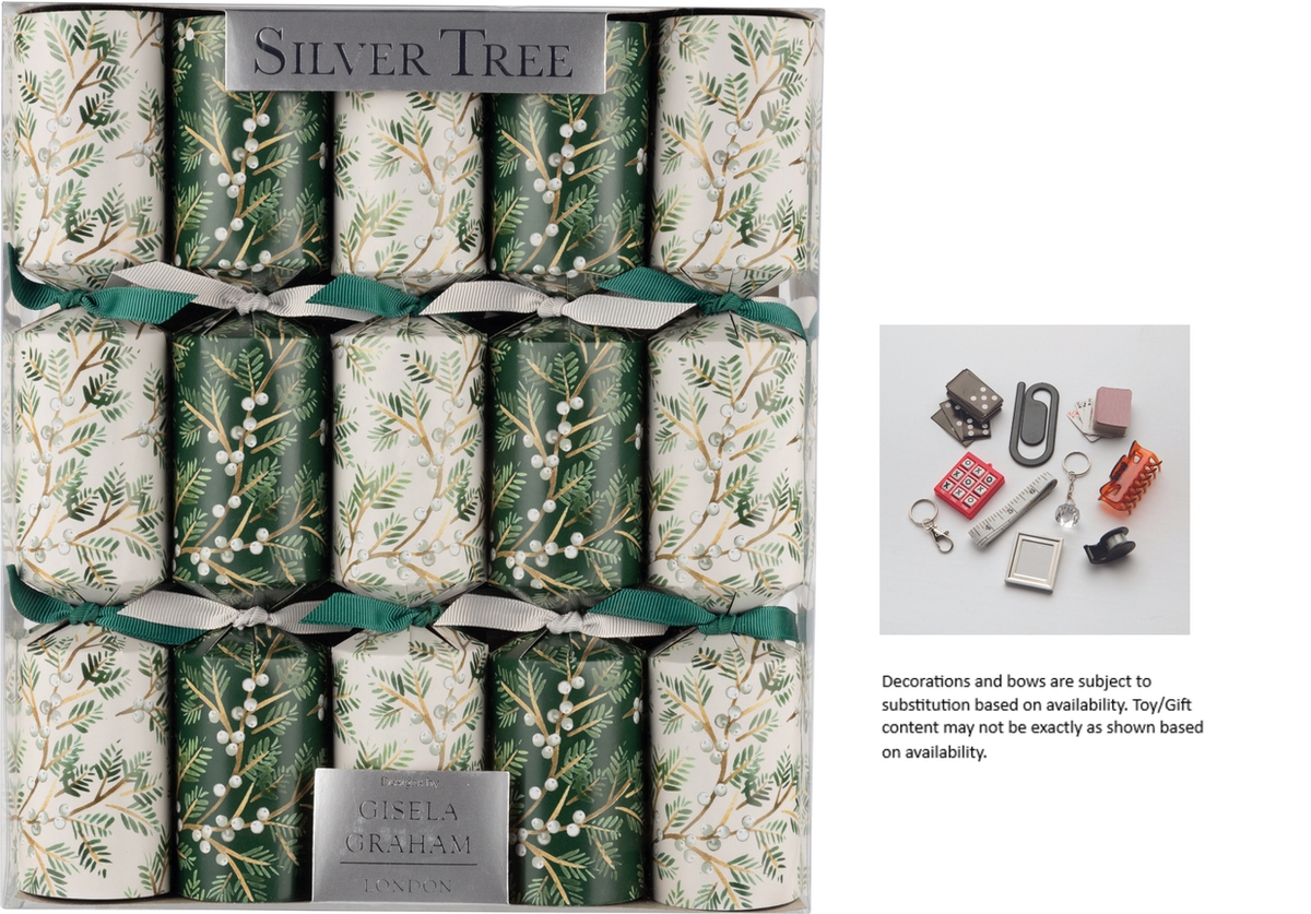 11 Inch 10 Count White Vine and Berries Holiday Crackers