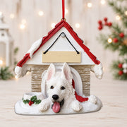 Ceramic Doghouse Ornament - German Shepherd White