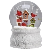 Musical Cardinal Birdhouse Wind Up Snowglobe