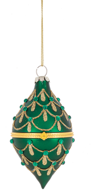 Glittered Hinged Drop Ornament - Green