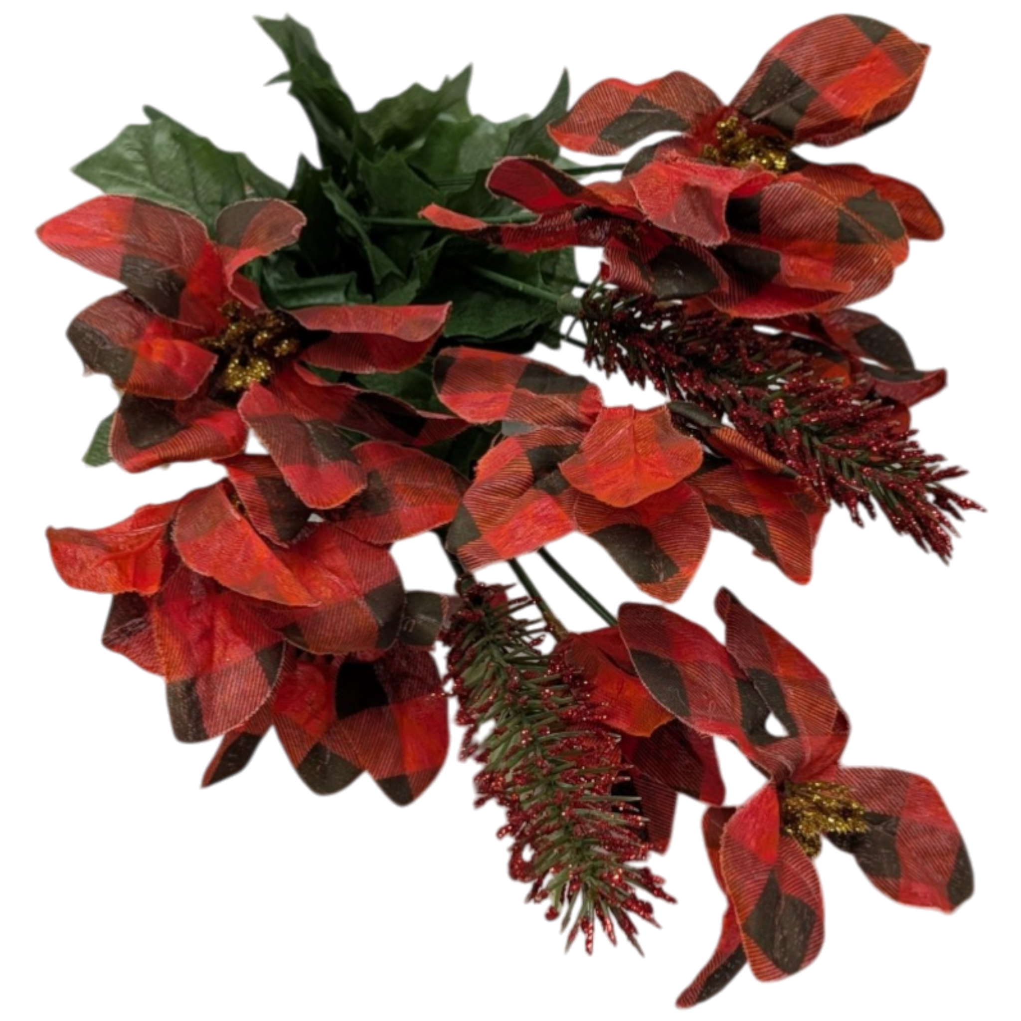 18-Inch Plaid Poinsettia Bush