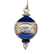 Etched Sphere Glass With Gold Accents - Cobalt