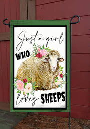 Girl Loves Sheep Garden Flag