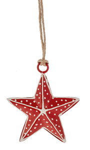 Mini Metal Star Ornament  - Red With White Dots