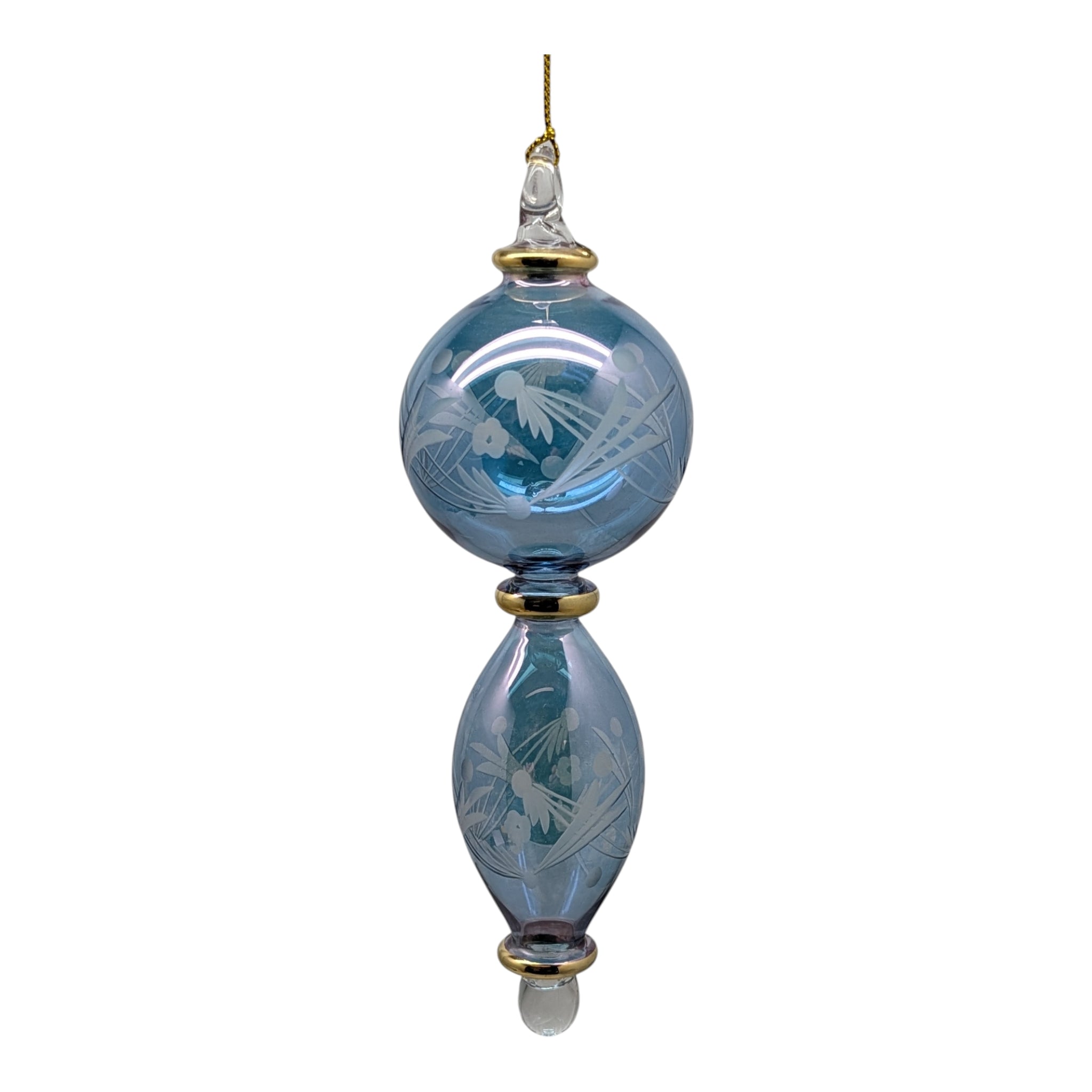 Midnight Blue Stacked Sphere Ornament with Etched Design