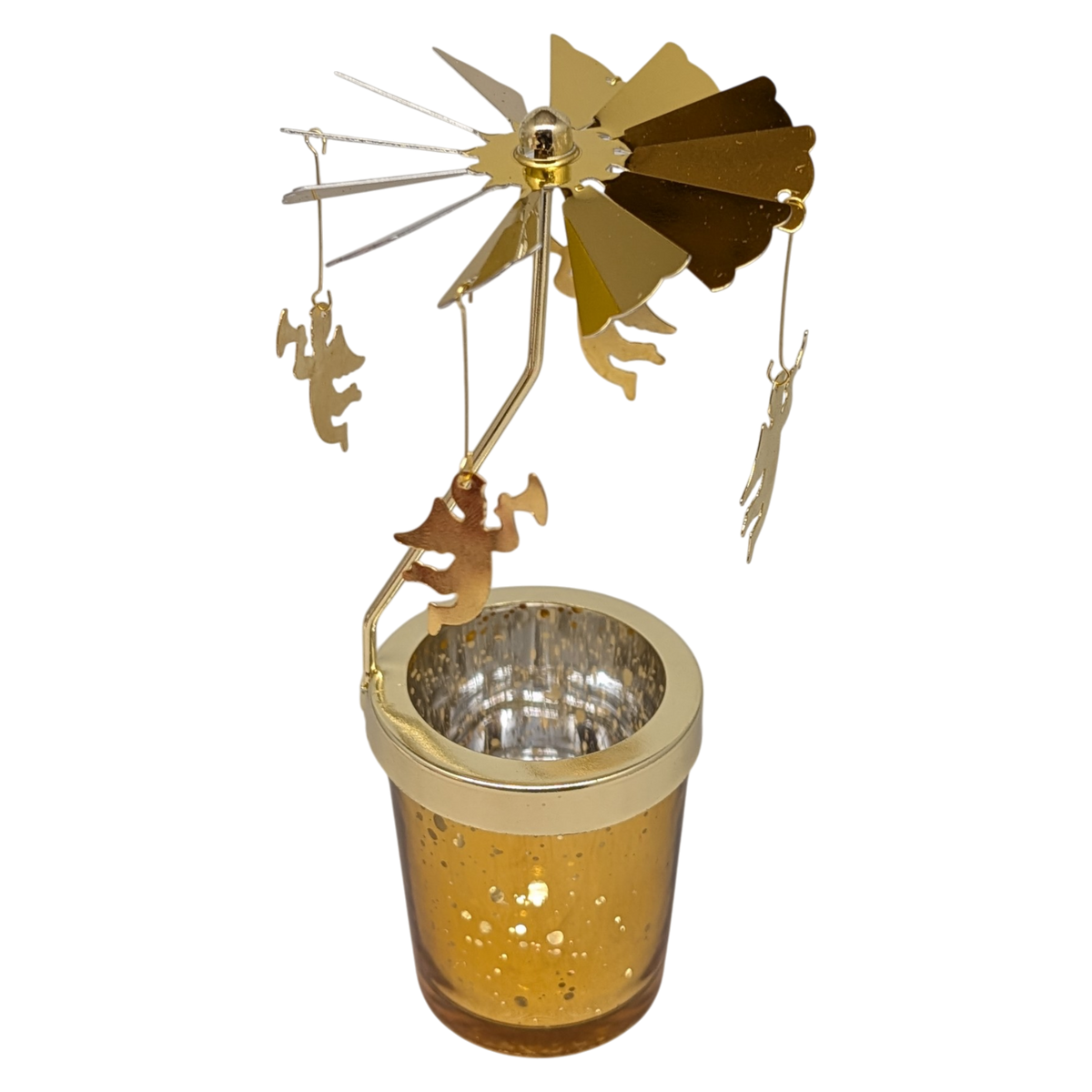 Starry Sky Rotating Candle Holder - Gold with Cherub Dangles